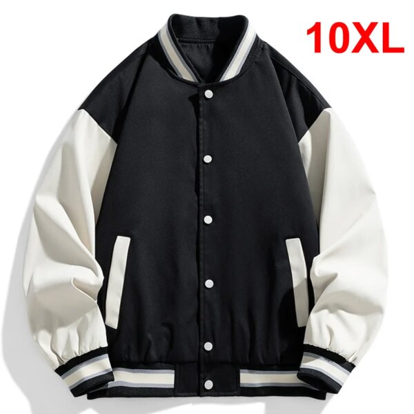 Chaqueta de béisbol negra para hombre de talla grande 10XL cazadora abrigos moda Casual chaqueta de retales para hombre talla grande 10XL prendas de vestir exteriores