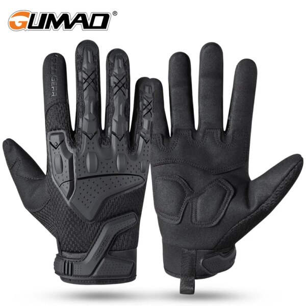 Guantes de ciclismo negros con dedos completos, carcasa protectora a prueba de golpes, pantalla táctil, guante de alta calidad para deportes, equipo de bicicleta MTB