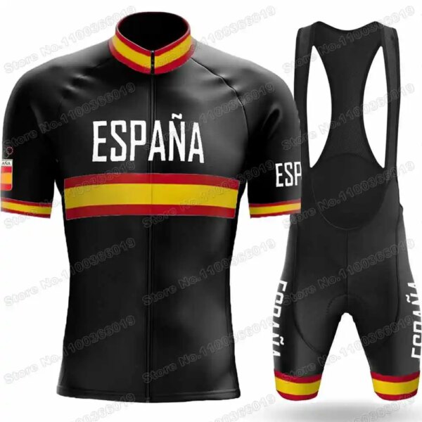 Camiseta de ciclismo del equipo nacional de España para hombre, conjunto de campeón del mundo, ropa de ciclismo, traje de bicicleta de carretera, pantalones cortos con pechera, color negro, 2023