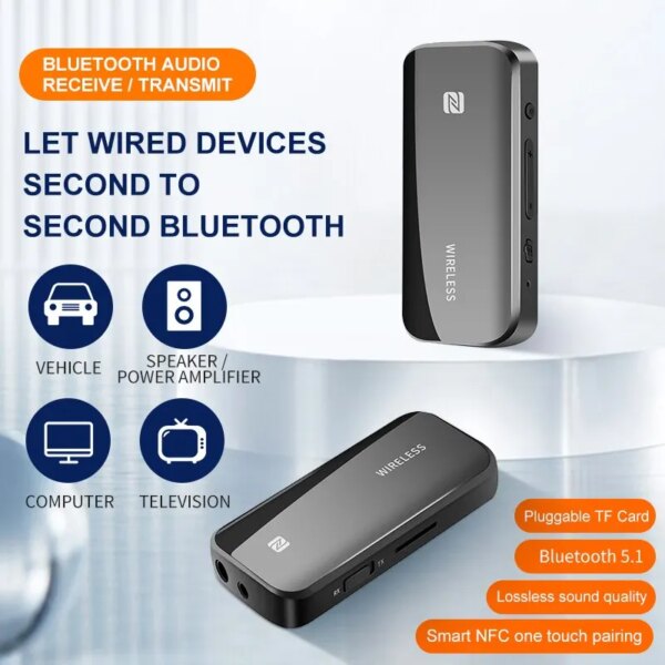 Adaptador auxiliar Bluetooth 5,0, Dongle inalámbrico, tarjeta NFC TF, conector de 3,5mm, manos libres para TV, PC, altavoz, Kit de coche, transmisor receptor de Audio