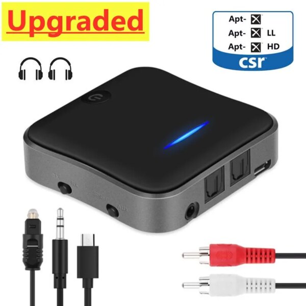 Receptor y transmisor Bluetooth 5,0, adaptador de Audio inalámbrico de baja latencia Aptx HD LL, conector AUX RCA de 3,5mm para PC, TV, Kit de coche y auriculares