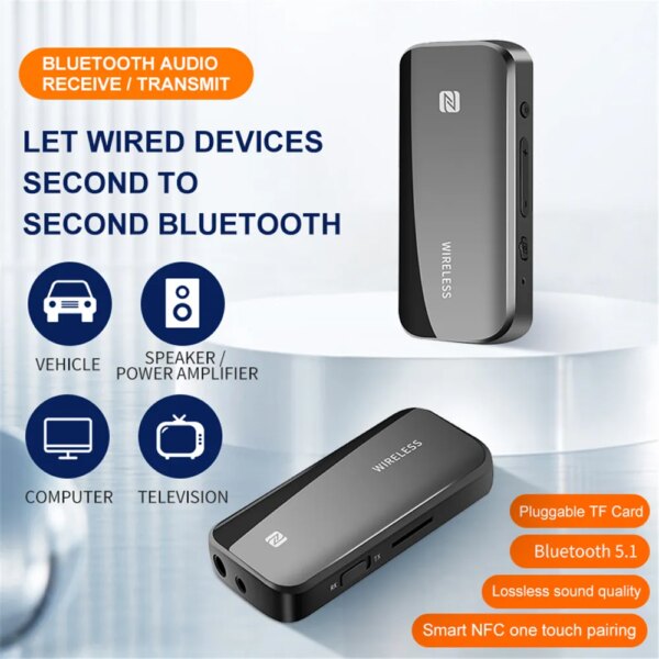 Receptor y transmisor Bluetooth 5,1, Dongle inalámbrico, tarjeta TF NFC, 3,5mm, 2,5mm, AUX para TV, PC, auriculares, Audio estéreo HIFI para coche