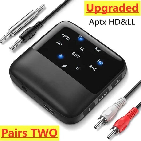 Transmisor receptor Bluetooth 5,2 APTX HD baja latencia 3,5mm AUX 2 en 1 Adaptador de Audio inalámbrico para auriculares de coche altavoz TV PC