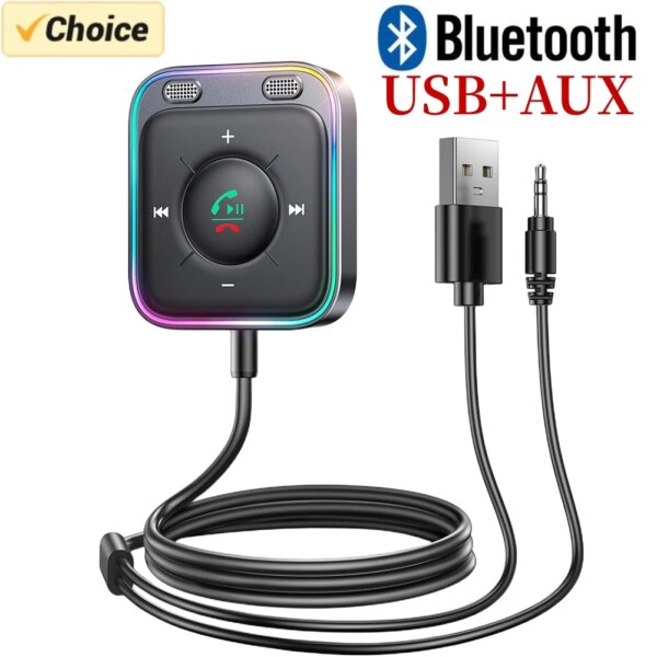 Adaptador Bluetooth 5,3 para coche, micrófonos duales mejorados, cancelación de ruido ENC, adaptador auxiliar de 3,5mm, adaptador receptor inalámbrico para Auto camión