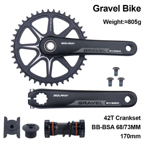 Bolany Juego de bielas para bicicleta de grava de montaje directo con bielas AL7075, 42T para plato GXP para bicicleta de 10/11 velocidades