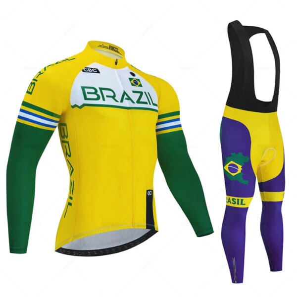 Conjunto de Jersey de ciclismo para equipo profesional de Brasil, ropa deportiva de manga larga para hombre, traje de conducción al aire libre, ropa para bicicleta de montaña, pantalones con pechera, Maillot