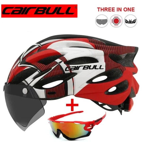 CAIRBULL-casco de seguridad en ciclismo ultraligero, casco de bicicleta para exteriores con luz trasera, visera de lente extraíble, casco de Bicicleta de carretera de montaña