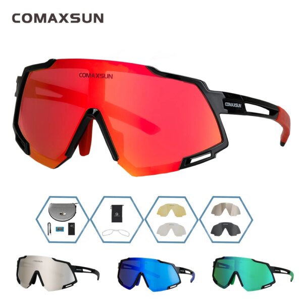 COMAXSUN gafas polarizadas profesionales de 5 lentes para ciclismo MTB, gafas de sol deportivas con espejo para bicicleta de carretera, gafas para montar en bicicleta UV400