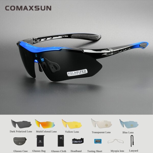 COMAXSUN gafas polarizadas profesionales para ciclismo, gafas para deportes al aire libre, gafas de sol para bicicleta UV 400 con 5 lentes TR90 2 estilos