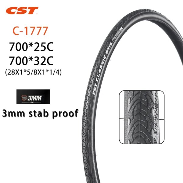 CST neumático de bicicleta de carretera 700 * 25C ​​C1777 piezas de bicicleta eléctrica 700 * 32C baja resistencia 3mm tira reflectante a prueba de puñaladas neumático de bicicleta engrosado