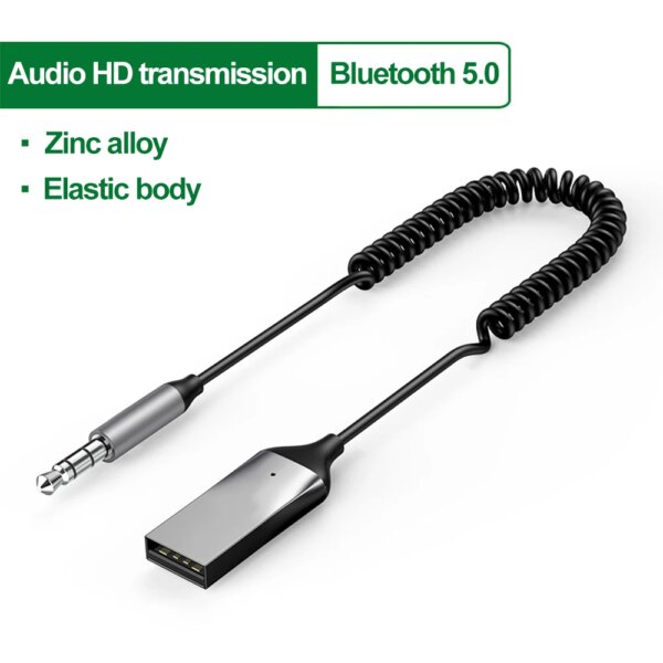 Receptor Bluetooth para coche, Cable de Audio con conector auxiliar de 3,5mm para música MP3, micrófono, altavoz, adaptador Dongle transmisor inalámbrico Bluetooth 5,0