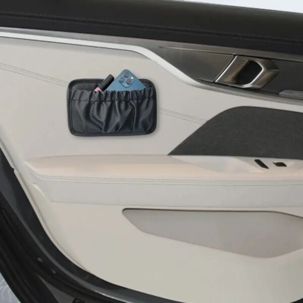 Bolsa de almacenamiento adhesiva de cuero para coche, bolsa de almacenamiento adhesiva multifuncional, bolsa para teléfono móvil