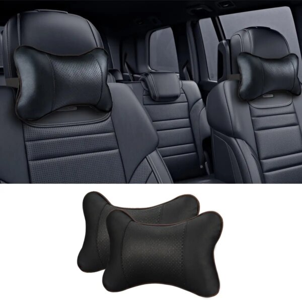 Almohadas para el cuello del coche, ambos lados de cuero Pu, paquete de 1 Uds., reposacabezas para aliviar el dolor de cabeza, almohada Universal rellena de fibra para coche