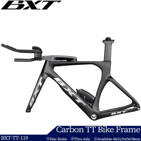 Conjunto de cuadro de bicicleta TT de carbono, marco de bicicleta de carretera de prueba de tiempo, freno de disco, manillar de cuadro de bicicleta TT de carbono completo, eje pasante, ciclismo de carreras