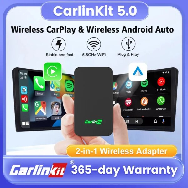 CarlinKit 5,0 2AIR inalámbrico CarPlay Android Auto adaptador inalámbrico Spotify para Mazda Toyota Mercedes Peugeot Volvo Kia 4 en 1 caja