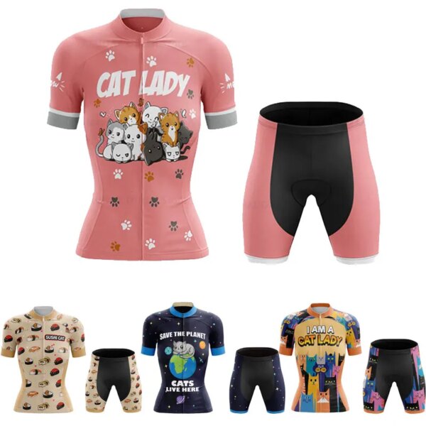 Cat Lady-Conjunto de Jersey de Ciclismo para Mujer, ropa de Ciclismo de manga corta para bicicleta de montaña, Maillot de Ciclismo para Mujer 2023