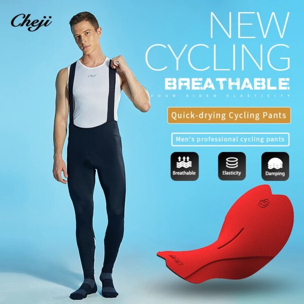 Pantalones de ciclismo Cheji, pantalones deportivos con pechera para hombre, pantalones negros belgas con almohadilla de espuma de alta densidad, equipo de ciclismo de alta calidad para verano