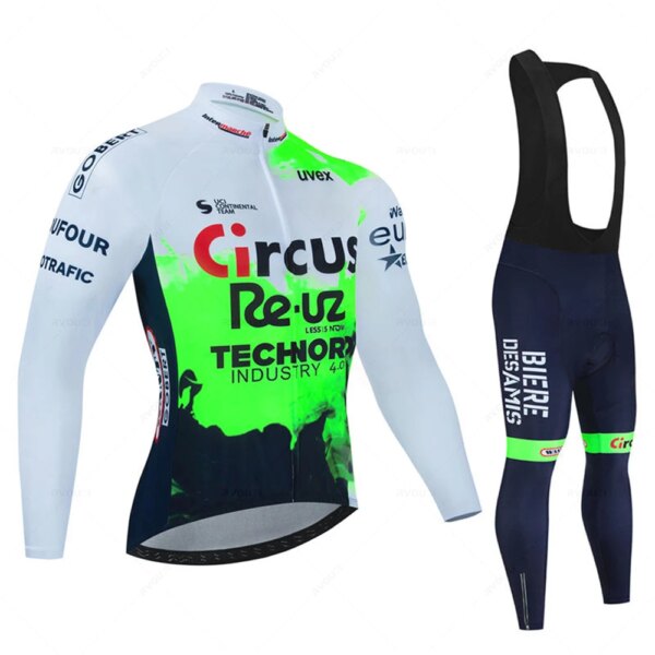 Circus Wanty-Conjunto de ropa de Ciclismo de manga larga, traje de Jersey de equipo, transpirable, color verde fluorescente, Maillot de Ciclismo de manga larga