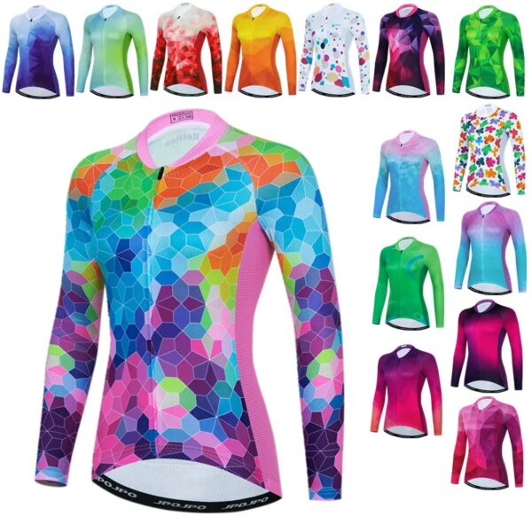 Camiseta de ciclismo colorida de manga larga para mujer, ropa de ciclismo para equipo profesional, camiseta para bicicleta de montaña de otoño, camiseta de ciclismo transpirable