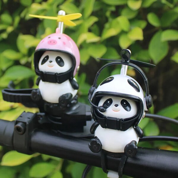 Lindo Panda de dibujos animados con casco, adornos de tornillo de aire, juguete, decoración del manillar de la motocicleta, accesorios para equipos de conducción eléctrica de bicicleta