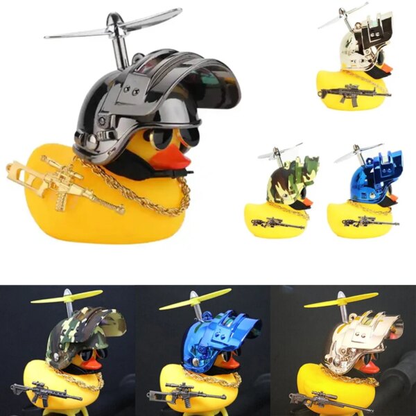 Pato de goma bonito, adornos para coche de juguete, pato amarillo, decoraciones para salpicadero de coche, aparatos para bicicleta con casco de hélice, accesorios para coche