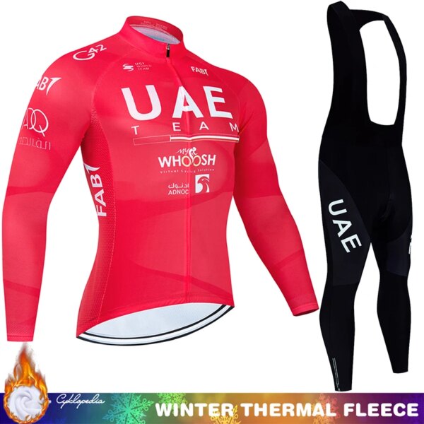 Ciclismo 2024 Maillot hombre invierno térmico UAE Jersey conjunto para hombre camisa profesional polar babero uniforme ropa Mtb ropa masculina traje