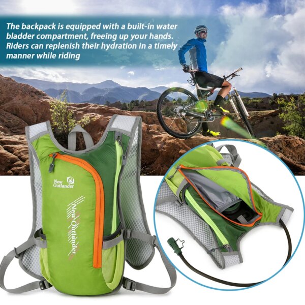 Mochila de hidratación transpirable para ciclismo, mochila reflectante de nailon con vejiga de agua equipada con compartimento de hidratación de 2L