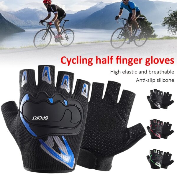 Guantes de medio dedo para pesca y ciclismo, guantes antideslizantes transpirables, guantes deportivos con absorción de impacto para conducción al aire libre, entrenamiento físico