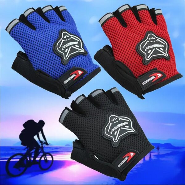 Guantes de ciclismo para hombre y mujer, guantes de medio dedo para bicicleta de montaña, Motocross, montaña, BMX, DH, todoterreno, azul, negro y rojo