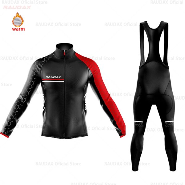 Conjunto de Jersey de Ciclismo del equipo Raudax, Ropa de Ciclismo de lana para invierno, pantalón con pechera de Ciclismo de montaña, Kit de Ciclismo de triatlón, 2024