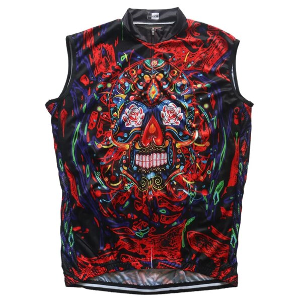 Jersey de ciclismo, chaleco de verano sin mangas, ropa de bicicleta, Maillot MTB, bicicleta de carretera, Top Race, chaqueta con bolsillo de calavera roja, ropa