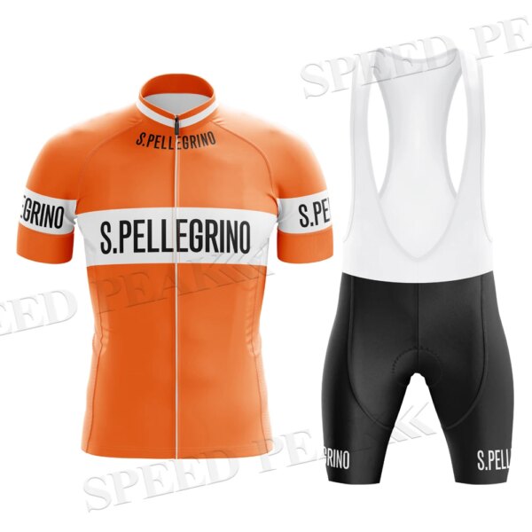 Jersey de ciclismo naranja para hombre, Maillot de ciclismo Retro, ropa de bicicleta de manga corta, Jersey deportivo de verano, pantalones cortos con pechera, Lycra transpirable