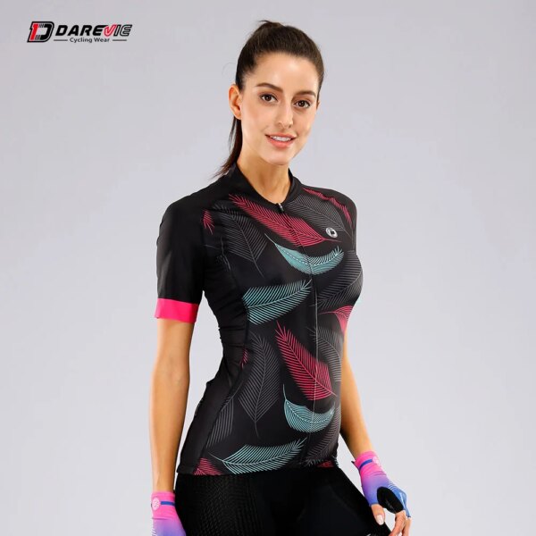 DAREVIE-Camiseta de ciclismo para mujer, manga cortada con láser, transpirable, ajustada, de secado rápido, para equipo profesional