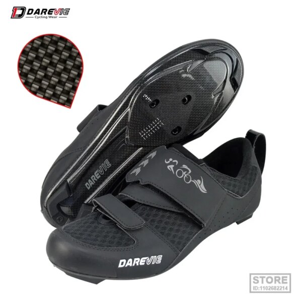 DAREVIE Pro Carbon-zapatos de ciclismo para hombre y mujer, zapatillas de carrera, triatlón, 10 niveles, luz dura, carretera