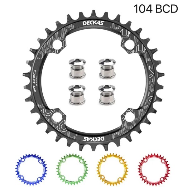 DECKAS Coroa BCD 104 con tornillos para bicicleta 104BCD estrecho ancho 38T 36T 34T 32T plato de bicicleta individual 12 11 10 9 8 velocidades plato mtb