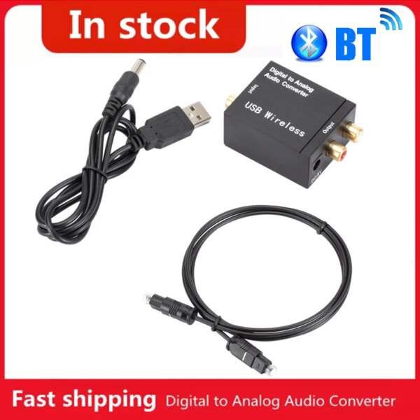 Convertidor de Audio Digital a analógico compatible con Bluetooth 3, 5mm, adecuado para Audio de TV, convertidor de salida analógica de fibra óptica Coaxial Digital