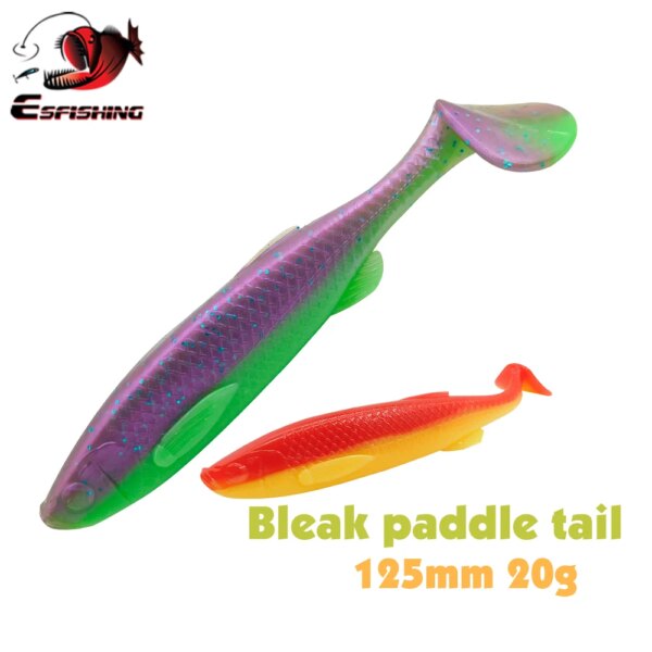 ESFISHING nuevo señuelo suave Shad Bleak Paddle Tail 125mm 20g 4 Uds señuelo Artificial para pesca de carpa cola en T señuelo Jigging