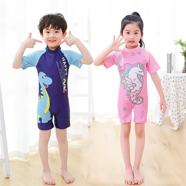 Trajes de baño europeos de una pieza, traje de baño para niñas, traje de baño para niños, traje de baño de unicornio de dibujos animados, ropa de natación de secado rápido, ropa de playa para bebés