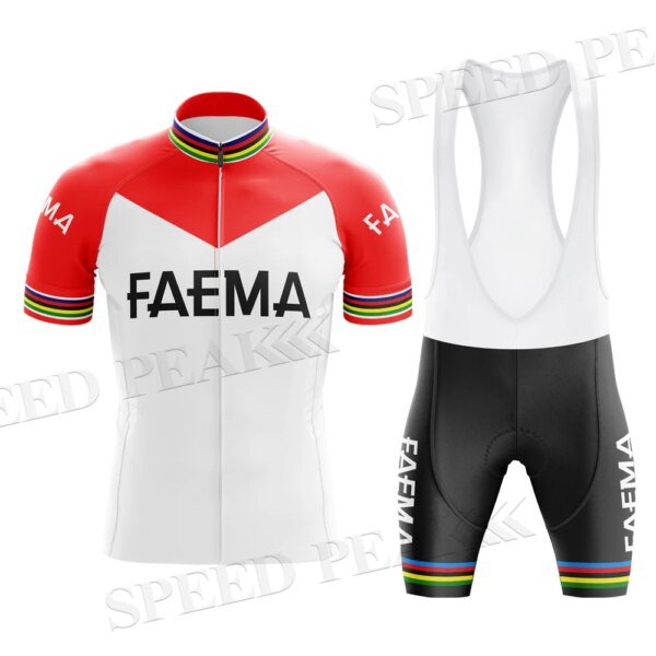 FAEMA 1969 Jersey de ciclismo para hombre, Maillot de ciclismo, ropa de bicicleta de manga corta, Jersey deportivo de verano, pantalones cortos con pechera, Lycra transpirable