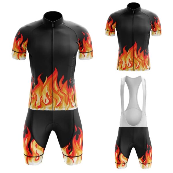 Fire Series Maillot Ciclismo Hombre Jersey manga corta y pantalones cortos con pechera Gel transpirable Pad verano Ciclismo Jersey Set