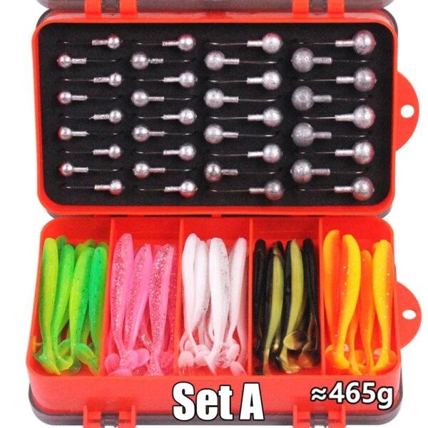 Caja de aparejos de Pesca, juego de anzuelo con cabeza plomada, anzuelo con cabeza plomada, señuelo suave, caja de cebo suave, equipo de Pesca de trucha, juego de herramientas de Pesca