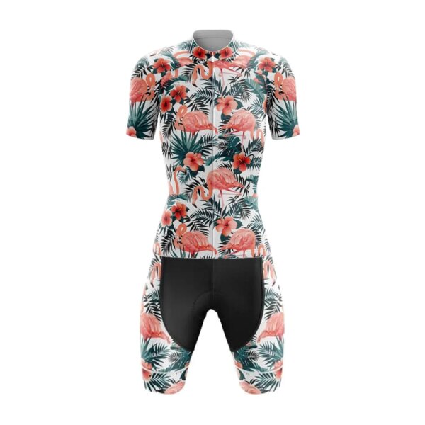 Flamenco verano Ropa Ciclismo femenina conjunto de manga corta y pantalones cortos con pechera Gel transpirable Pad Ciclismo Jersey conjunto Ropa Mujer