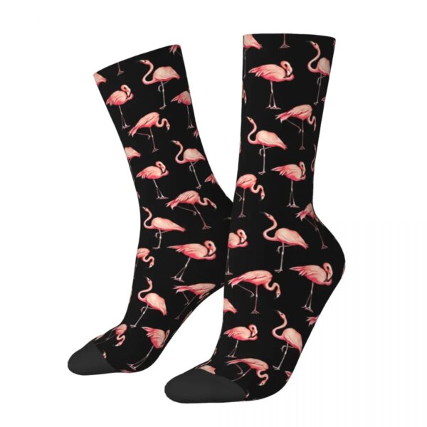 Patrón de flamencos Negro Hombres Mujeres Calcetines Ciclismo Novedad Primavera Verano Otoño Invierno Medias Regalo