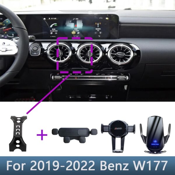 Para Mercedes Benz Clase A 2019 2020 2021 2022 A200 A180 W177 soporte de teléfono para coche Base de soporte fijo especial carga inalámbrica