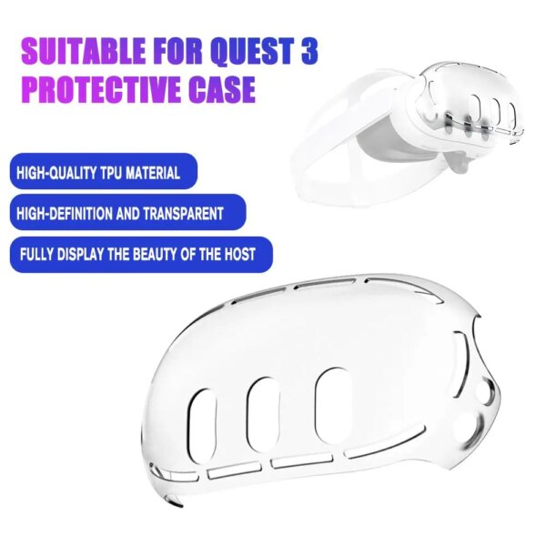 Funda protectora para casco Meta Quest 3 VR, fundas transparentes de TPU, Protector a prueba de polvo para gafas Oculus Meta Quest3 VR, accesorios