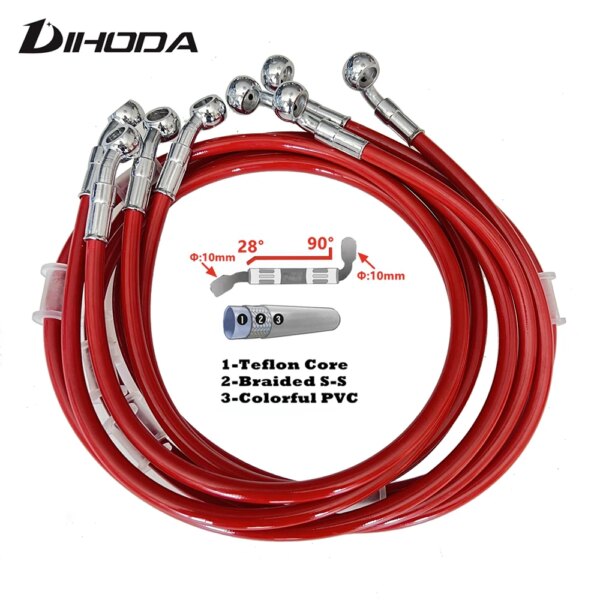 Envío Gratis, manguera de freno hidráulica roja de 400 a 2200mm, línea de tubería de aceite DOT, Cable trenzado, 10mm, chapado en cromo Banjo para universal