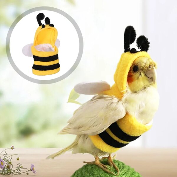 Ropa divertida con forma de abeja para pájaros, traje volador, disfraz de loros, sombrero cálido de invierno, accesorios para mascotas con capucha para periquito, cacatúa