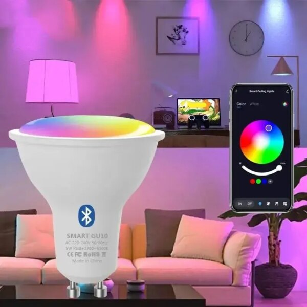 Bombilla LED inteligente GU10 con Bluetooth, bombillas Tuya, foco regulable, 220V, 9W, E27, RGB + CW, lámpara LED de cambio de Color para el hogar