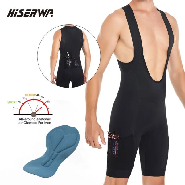 HISERWA-pantalones cortos con pechera para Ciclismo para hombre, 6 horas, Italia, pantalones cortos acolchados transpirables para bicicleta de montaña, medias para Ciclismo de montaña