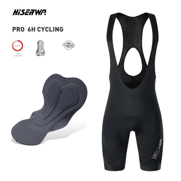 HISERWA-pantalones cortos con pechera para Ciclismo para Hombre, ropa negra sin costuras, 6H, ropa para bicicleta de montaña y carretera